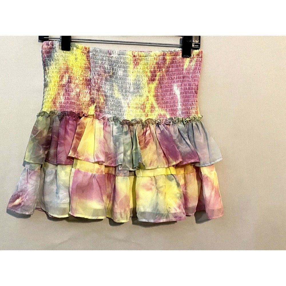 Skylar Madison Smocked Ruffled Tiered Mini Skirt Sz L Large Rainbow Colored NWT - Picture 10 of 11